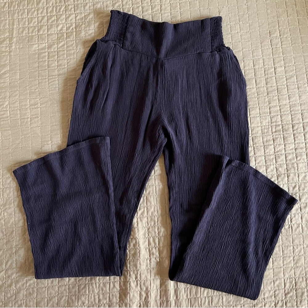 Three Dots Black Gauze Wide-Leg Pants
